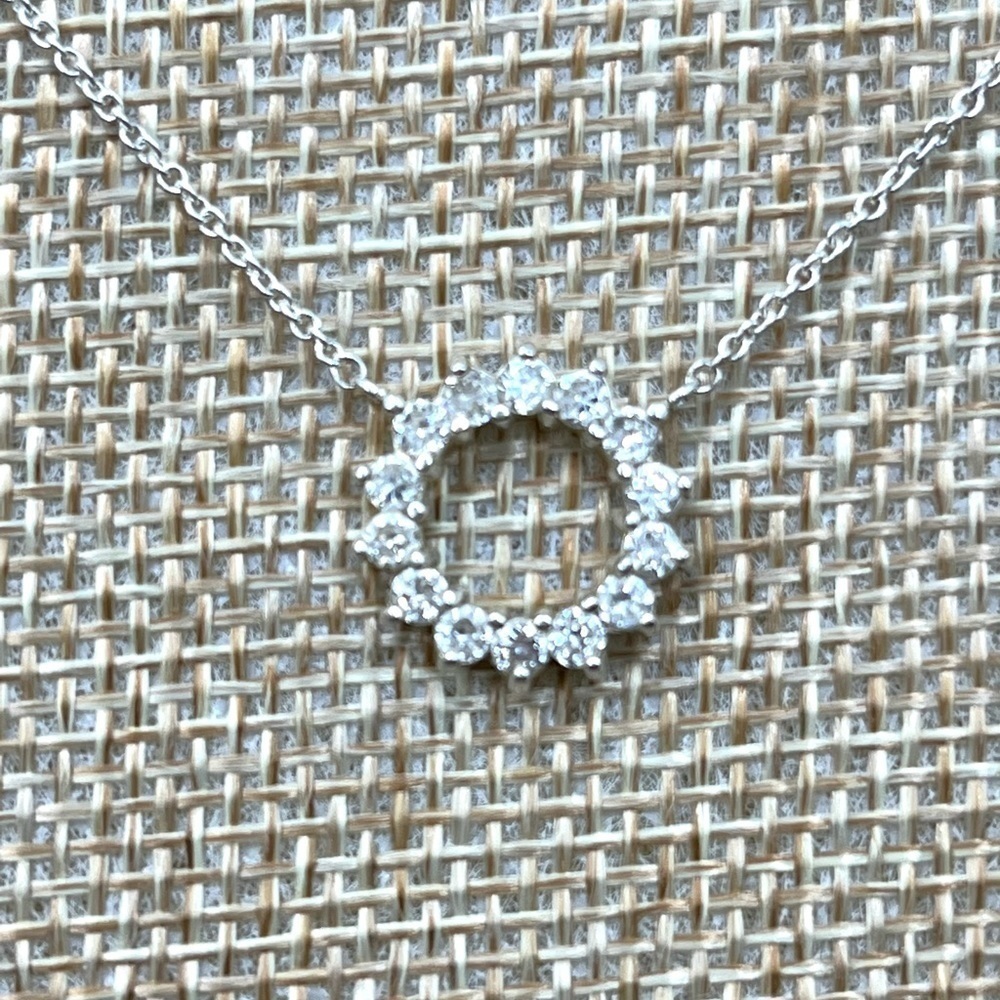 Sterling Silver Halo Necklace CZ Cubic Zirconia. 18” 925 Symbol of Love Dainty